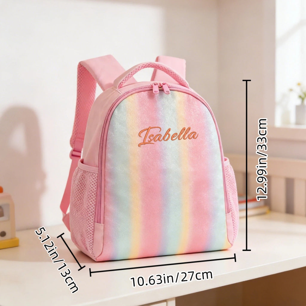 Personalized Rainbow Glitter Backpack, Custom Name Kids School Bag, Toddler Preschooler Bag