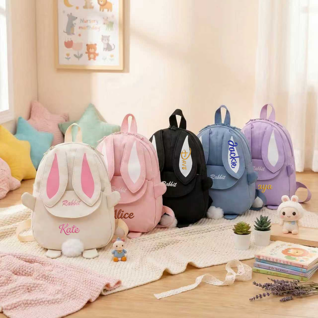 Custom Embroidered Bunny Backpack, Toddler Rucksack, Personalized Easter Bag