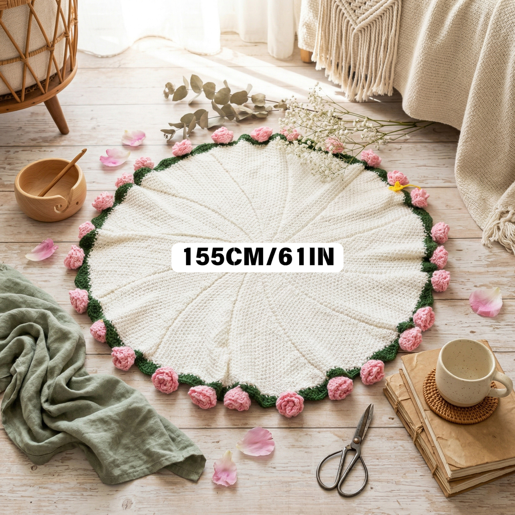 Personalized Rose Crochet Blanket | Handmade Floral Knit Throw