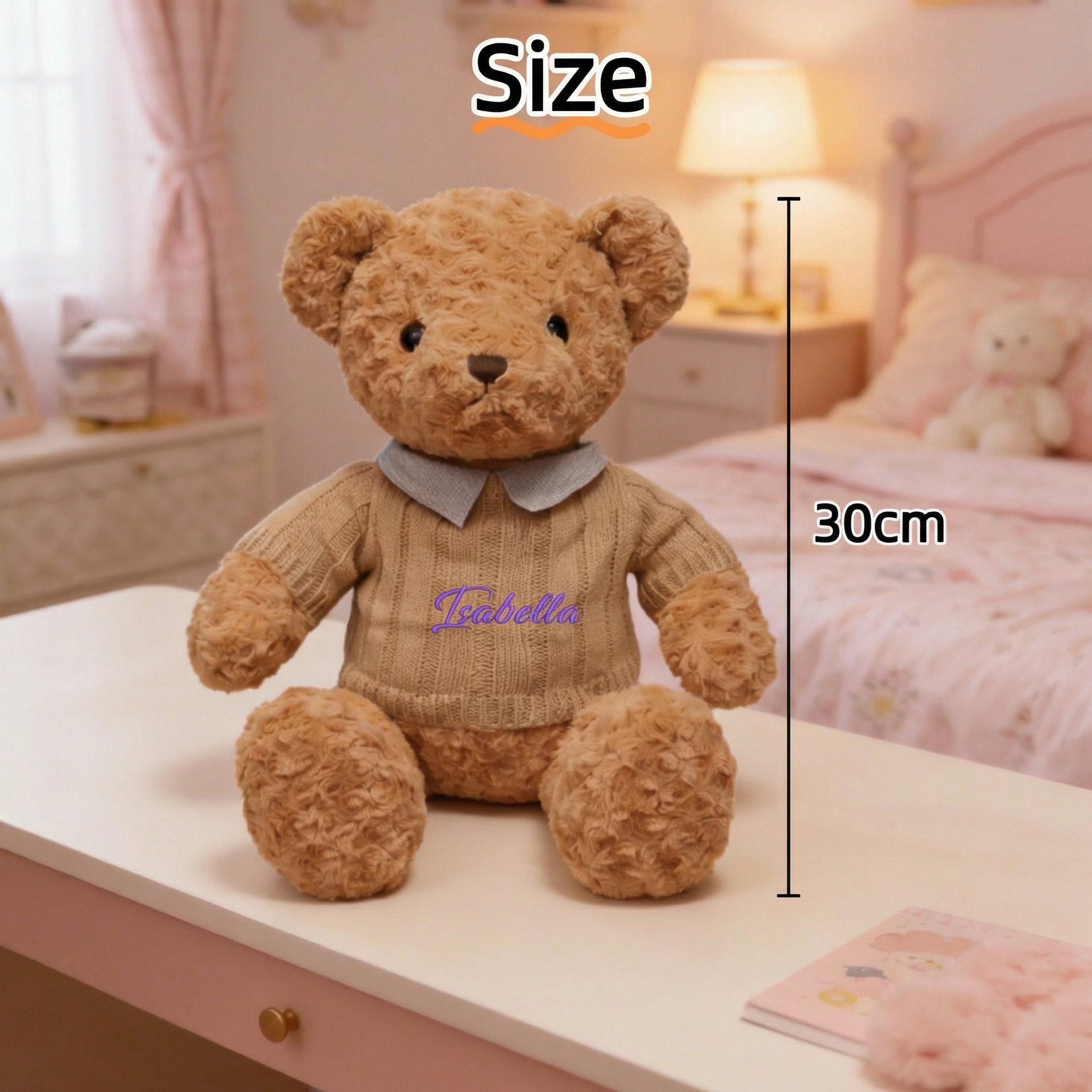 Personalized Embroidered Teddy Bear, Custom Plush Toy, Baby Shower Nursery Decor