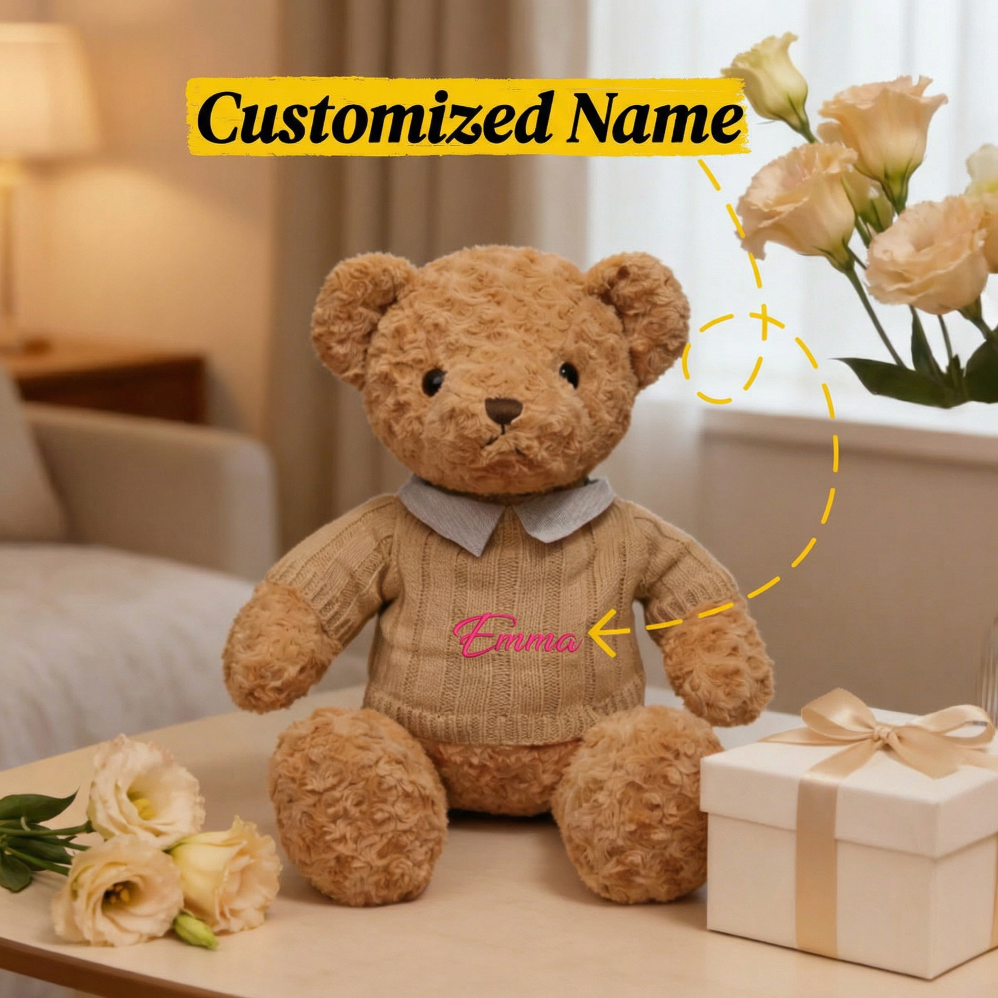 Personalized Embroidered Teddy Bear, Custom Plush Toy, Baby Shower Nursery Decor
