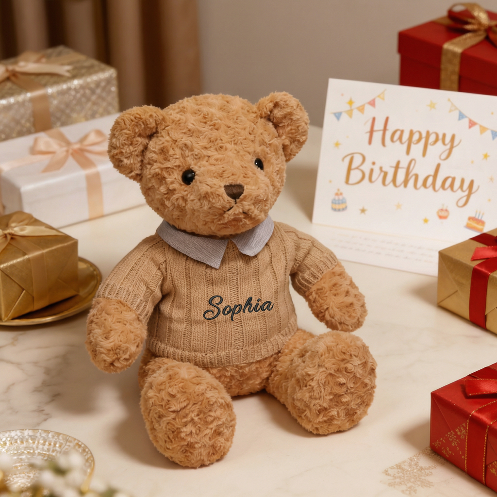 Personalized Embroidered Teddy Bear, Custom Plush Toy, Baby Shower Nursery Decor