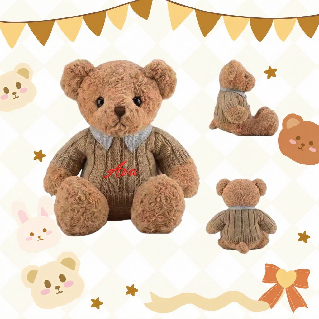 Personalized Embroidered Teddy Bear, Custom Plush Toy, Baby Shower Nursery Decor