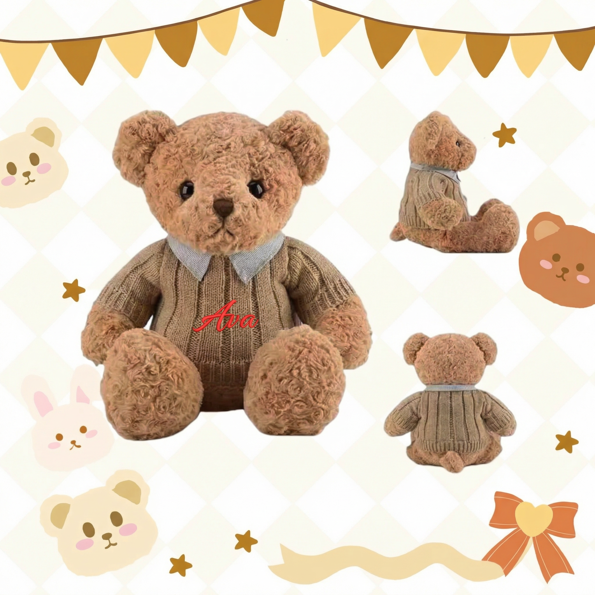 Personalized Embroidered Teddy Bear, Custom Plush Toy, Baby Shower Nursery Decor