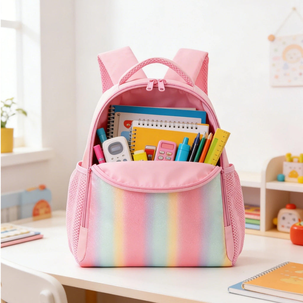 Personalized Rainbow Glitter Backpack, Custom Name Kids School Bag, Toddler Preschooler Bag