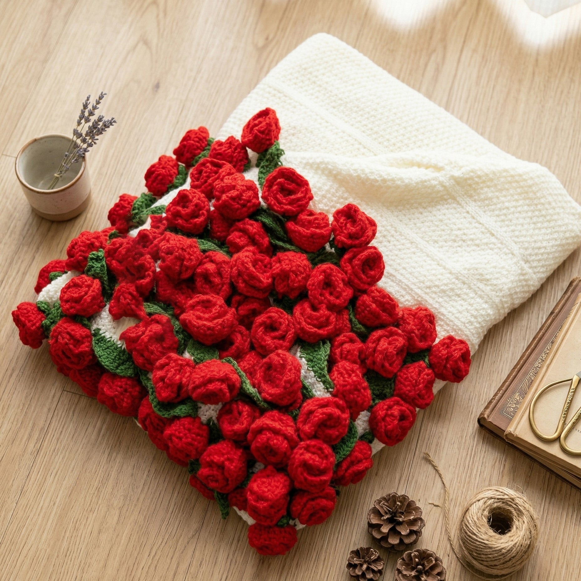Personalized Rose Crochet Blanket | Handmade Floral Knit Throw