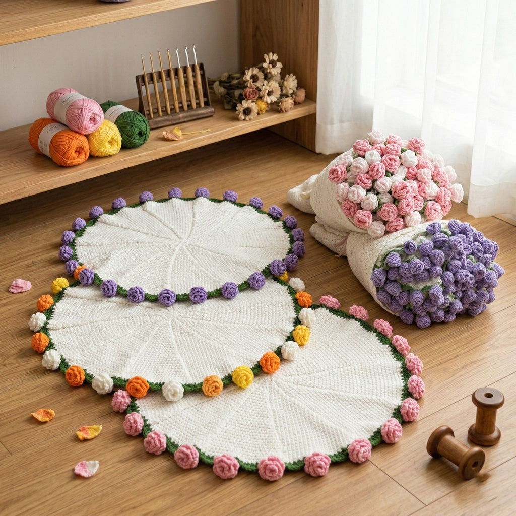 Personalized Rose Crochet Blanket | Handmade Floral Knit Throw