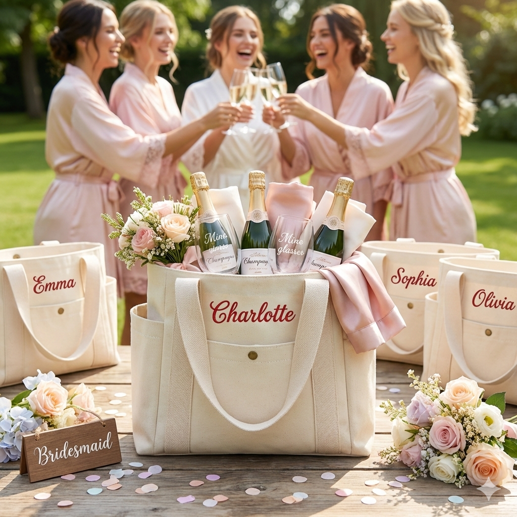 Personalized Embroidered Canvas Tote Bag: Custom Initial Zippered Bag