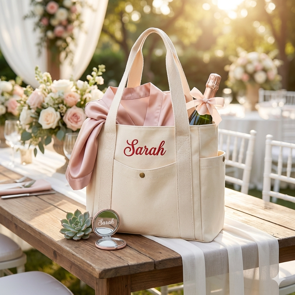Personalized Embroidered Canvas Tote Bag: Custom Initial Zippered Bag