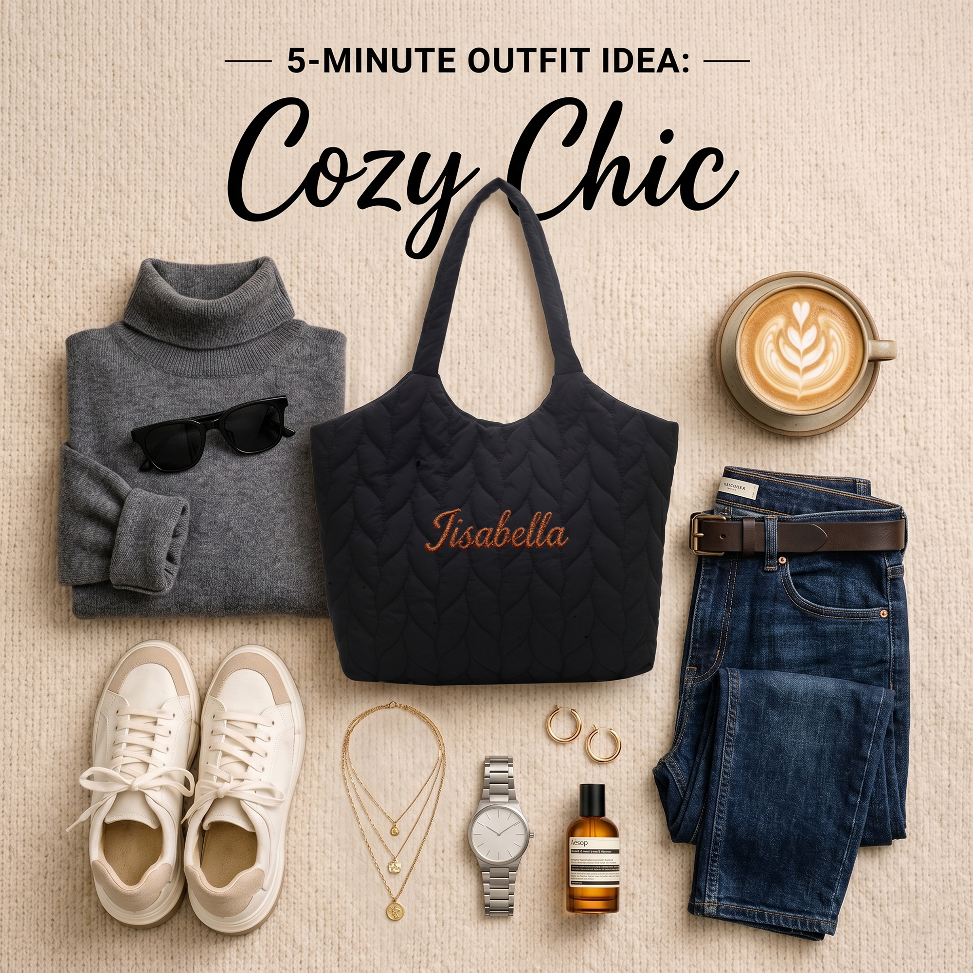 Custom Embroidered Quilted Nylon Tote Bag Personalized Women's Large Shoulder Bag Gift for her