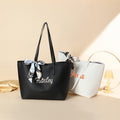 Personalized Embroidered Faux Leather Tote Bag: Custom Design Shoulder Bag