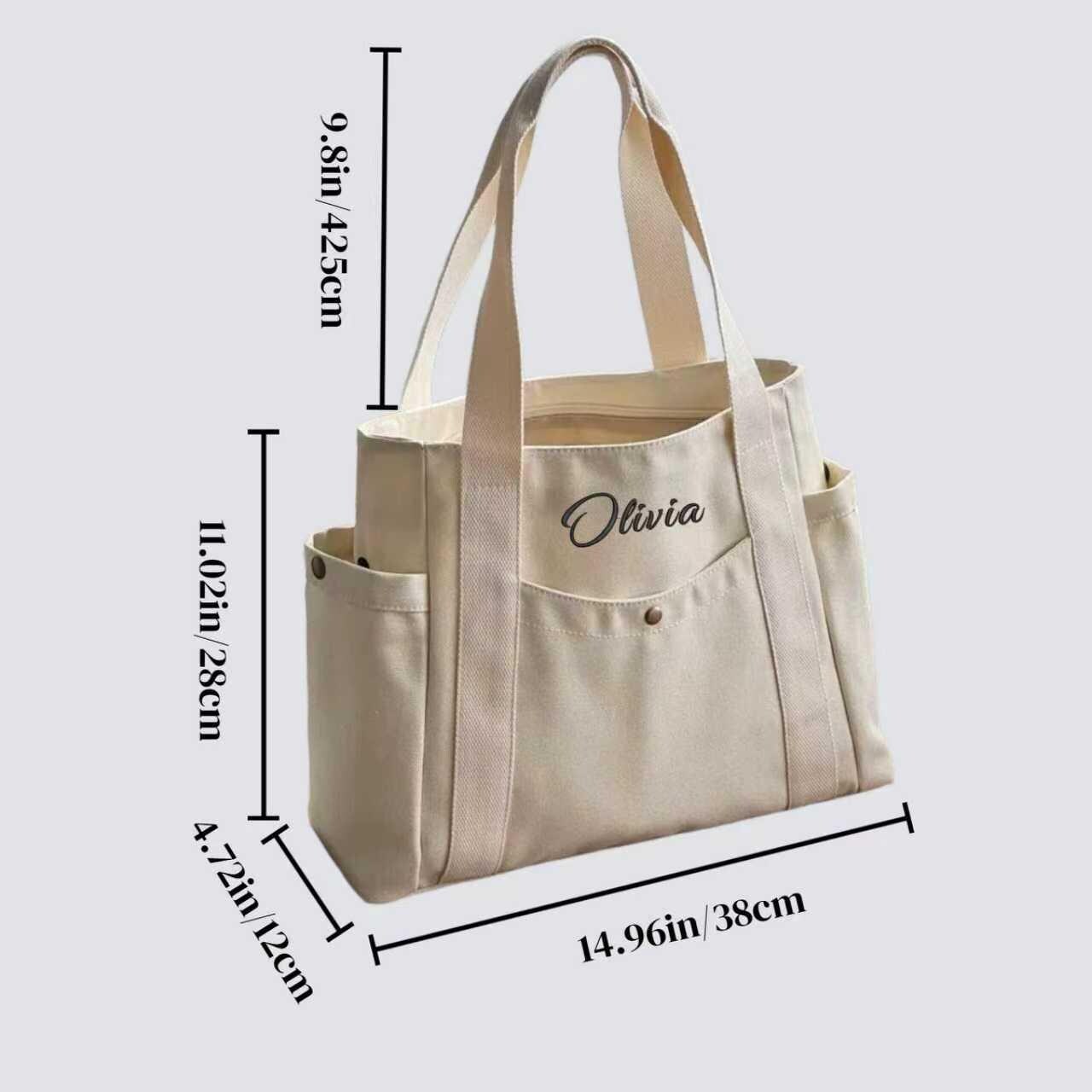 Personalized Embroidered Canvas Tote Bag: Custom Initial Zippered Bag