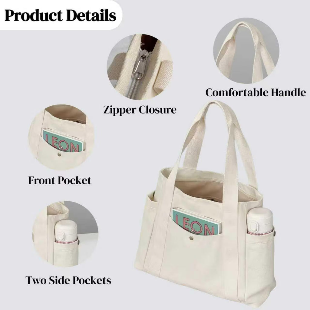 Personalized Embroidered Canvas Tote Bag: Custom Initial Zippered Bag