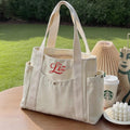 Personalized Embroidered Canvas Tote Bag: Custom Initial Zippered Bag